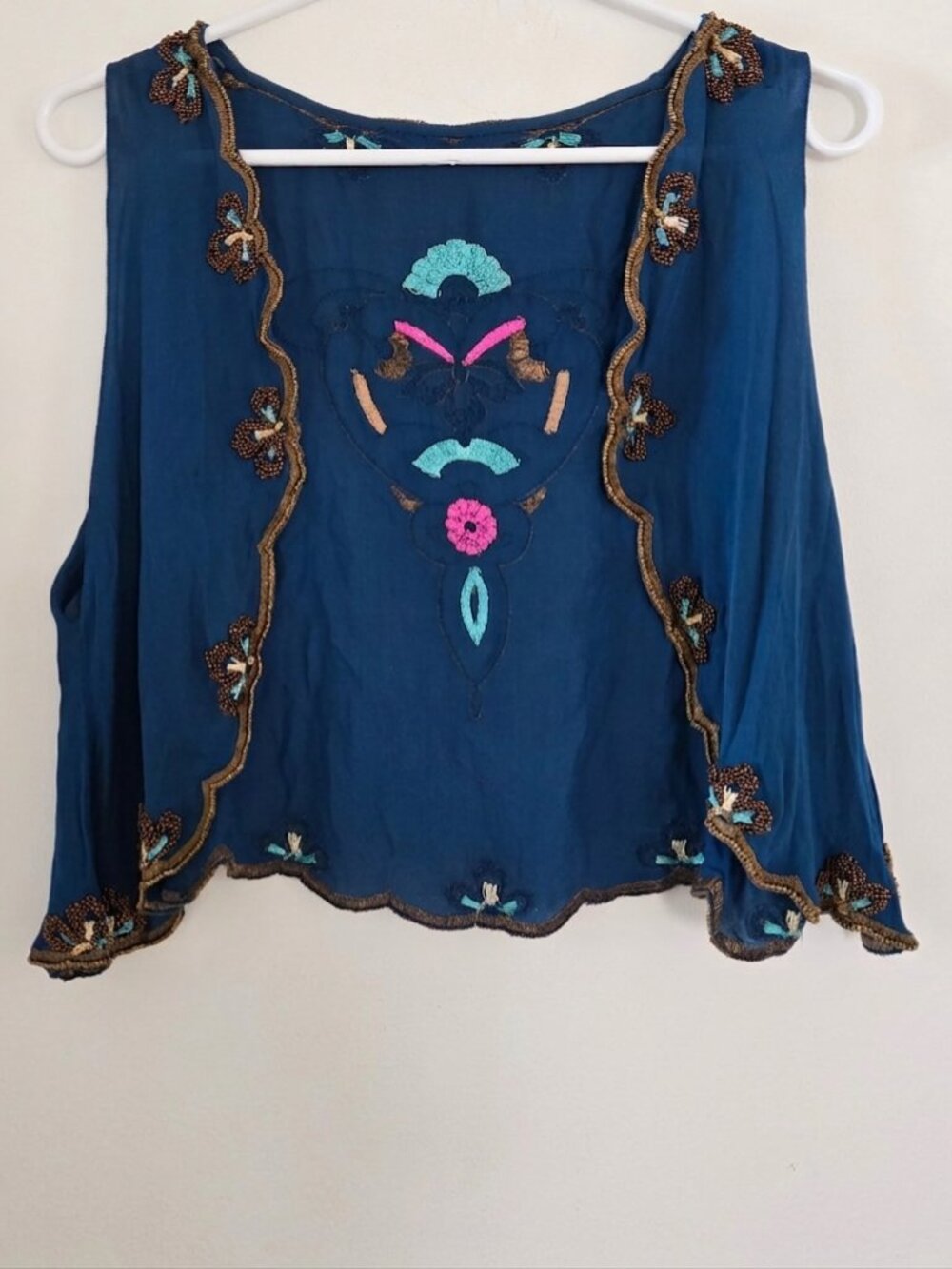 Matthew Williamson Vintage Designer Blue Shurg Vest Beaded Top Medium